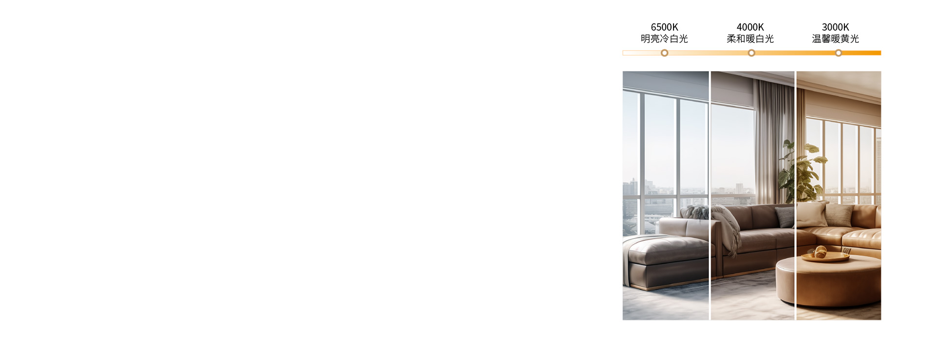 三色調(diào)光，營造多種照明氛圍 三色分段，...