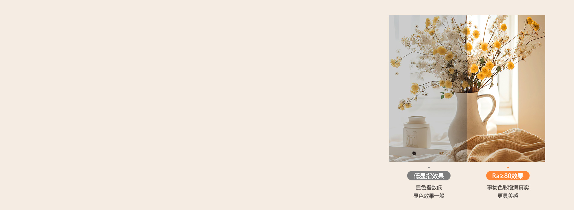 Ra≥80真實顯色 光線下事物顏色真實...