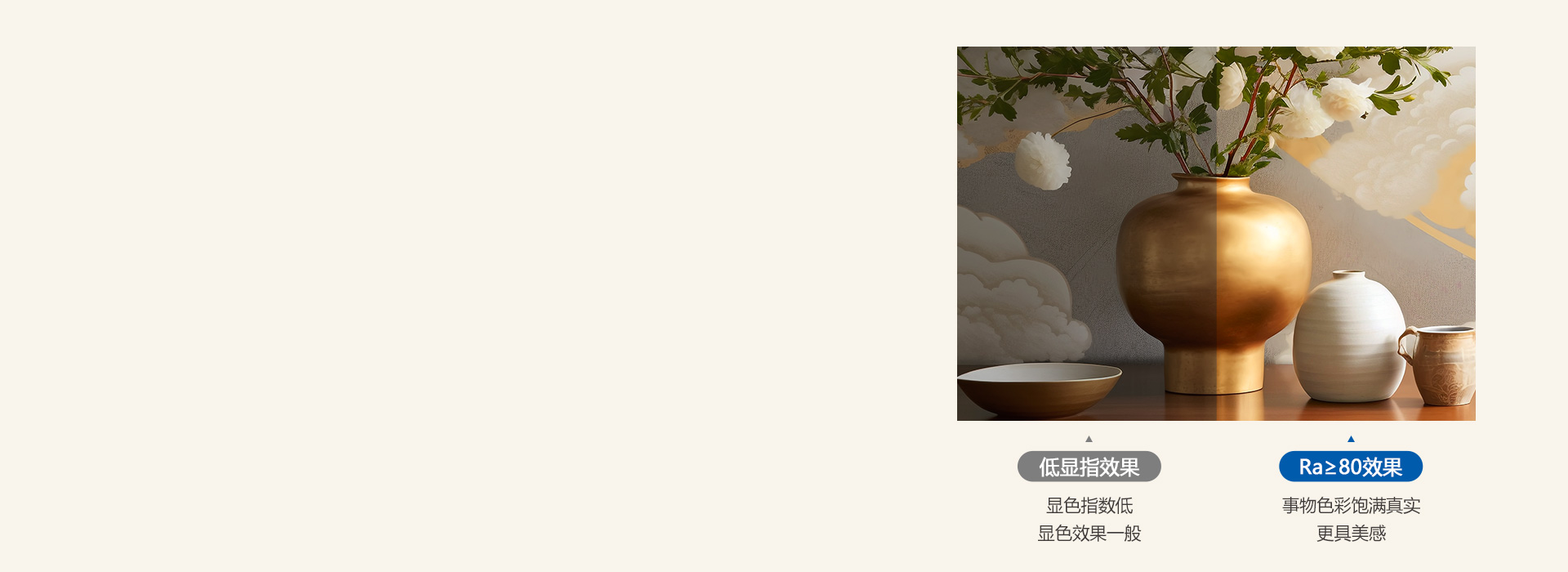 看見本真之美 顯色指數Ra≥80，光線...